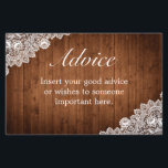 Rustic Wood & White Lace Wedding Advice Card<br><div class="desc">Wedding advice card. Rustic style with wood planks background and white lace decor. More items are available in this style in our store. You can edit the design further,  change colours,  fonts and add extra text by clicking "customise further" link.</div>