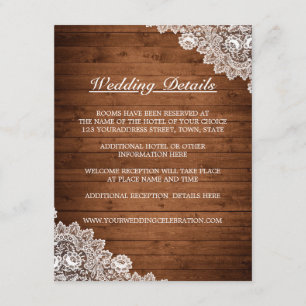 Rustic Wood & White Lace Wedding Details Enclosure Card