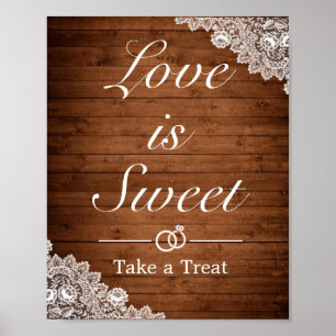 Rustic Wood & White Lace Wedding Favour Sign