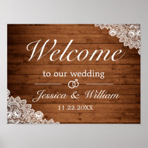 Rustic Wood & White Lace Wedding Welcome Sign