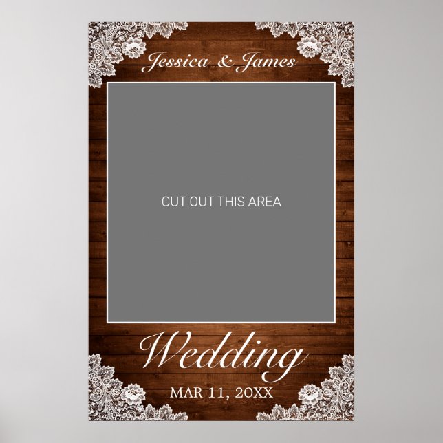 Rustic Wood & White Lace Weddings Photo Prop Poster (Front)