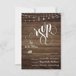 Rustic Wood, White Lights & Script, RSVP Card
