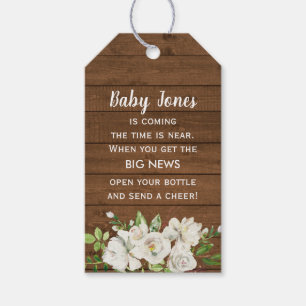 Rustic Wood White Neutral Baby Shower Bottle Favou Gift Tags