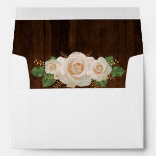 Rustic Wood White Rose Gold Country Wedding Envelope