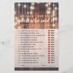Rustic Wood Who Said it Bridal Shower Games