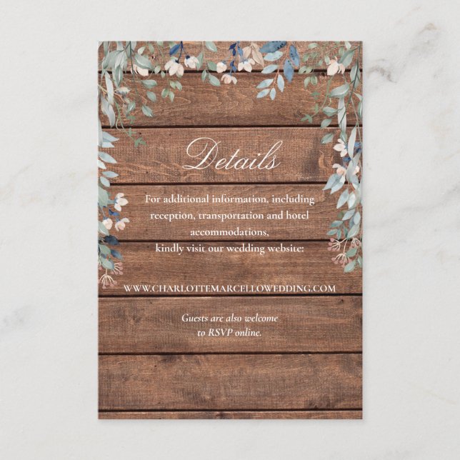 Rustic Wood Wildflowers Floral  Wedding Details Enclosure Card (Front)