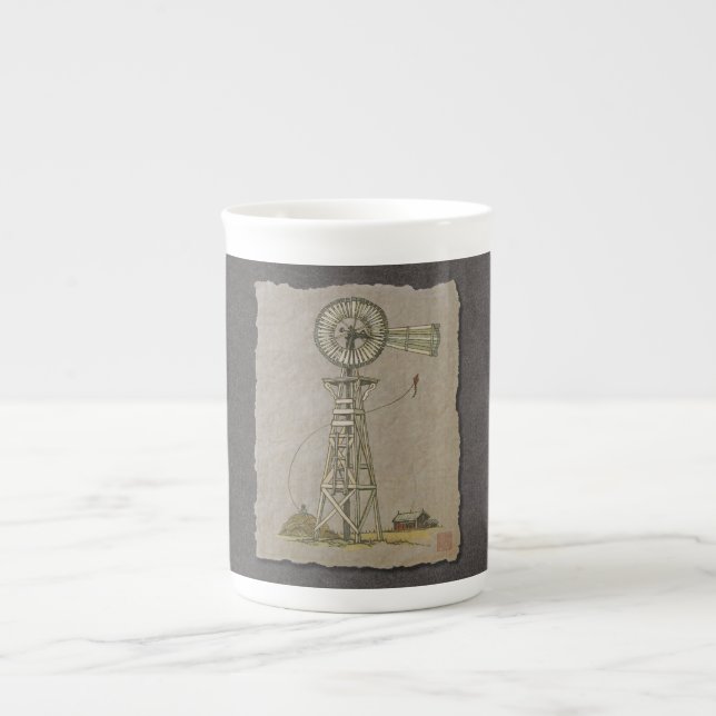 Rustic Wood Windmill Bone China Mug (Front)