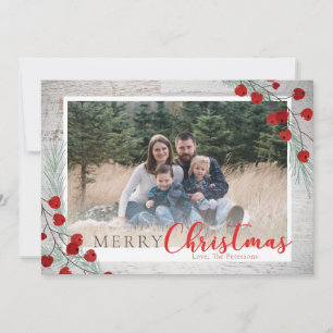 Rustic Wood Winter Berries Christmas Photo Holiday Card