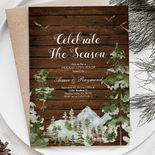 Rustic Wood Winter Celebrate the season open house Invitation