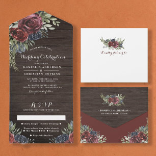 Rustic Wood   Winter Floral Country Wedding All In One Invitation