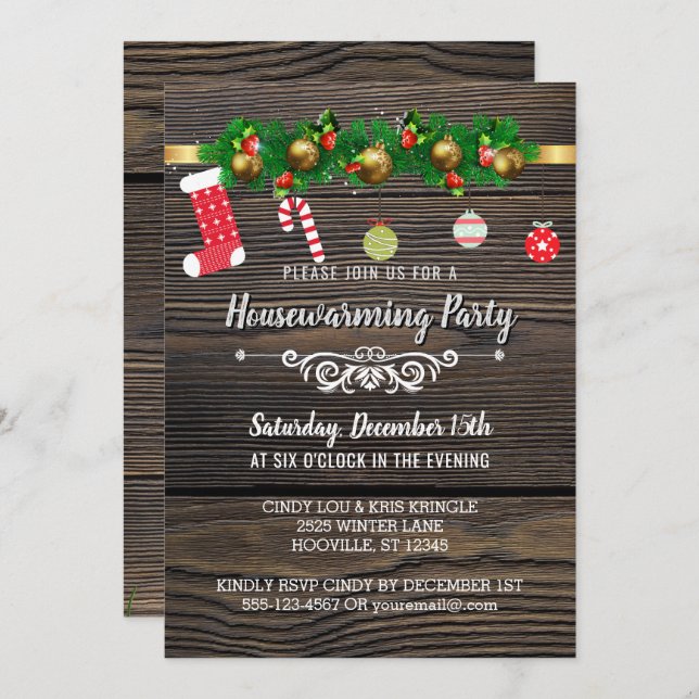 Rustic Wood Winter Holiday Housewarming Party Invitation (Front/Back)
