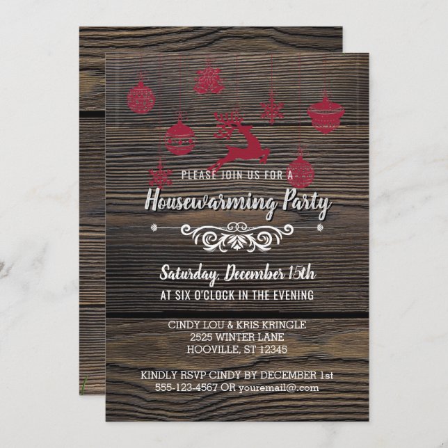 Rustic Wood Winter Holiday Housewarming Party Invitation (Front/Back)