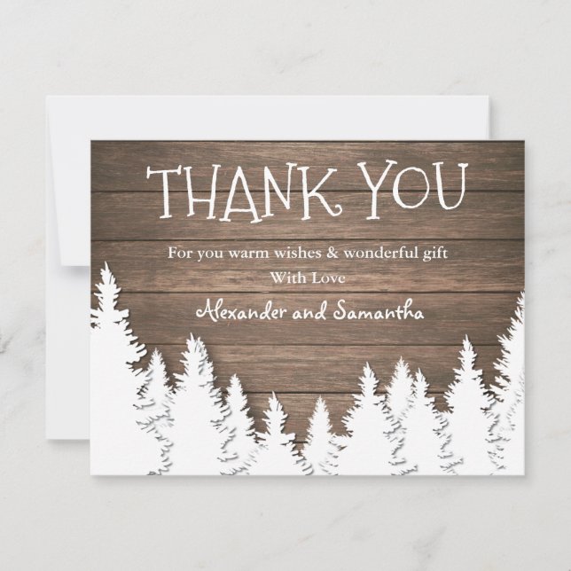 Rustic Wood Winter Pine Tree Thank You Card (Front)