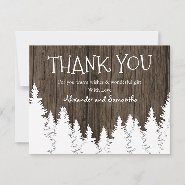 Rustic Wood Winter Pine Tree Thank You Card (Front)