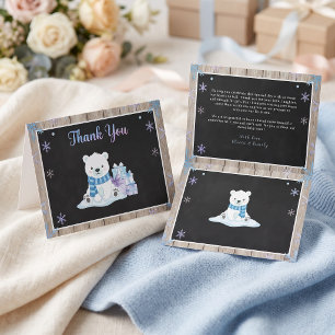 Rustic Wood Winter Polar Bear Blue Scarf Thank You Card