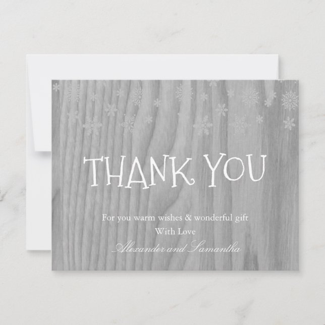 Rustic Wood Winter Snowflake Thank You Card (Front)