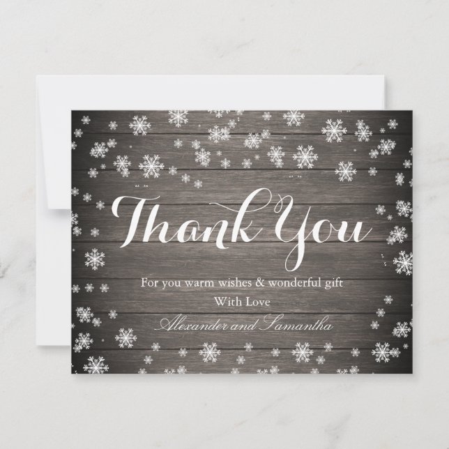 Rustic Wood Winter Snowflake Thank You Card (Front)