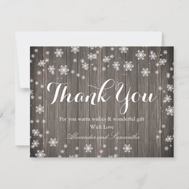 Rustic Wood Winter Snowflake Thank You Card (Front)