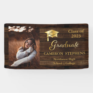 Rustic Wood with Gold Tone Graduate Photo Banner