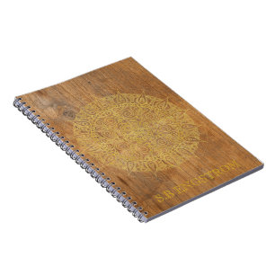 RUSTIC WOOD WITH GOLDEN MANDALA - NAME SPIRAL NOTEBOOK