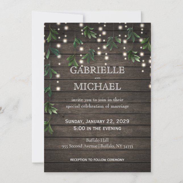 Rustic Wood with Lights Wedding Invitation (Front)