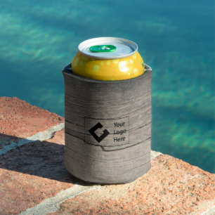 Rustic Wood with Logo Can Cooler