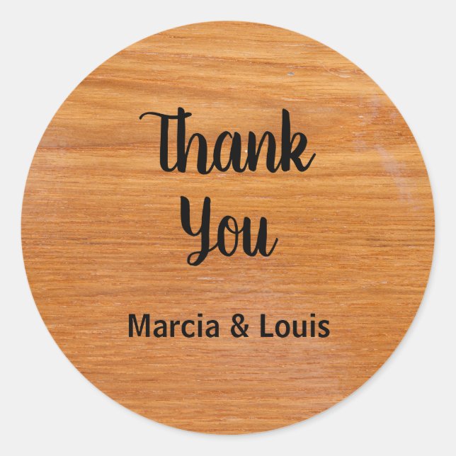 Rustic Wood with Names Classic Round Sticker (Front)