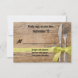 Rustic Wood with Silverware Wedding RSVP Card