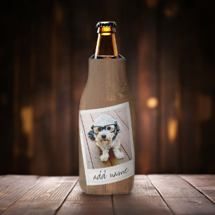 Rustic Wood with Square Photo Frame Bottle Cooler