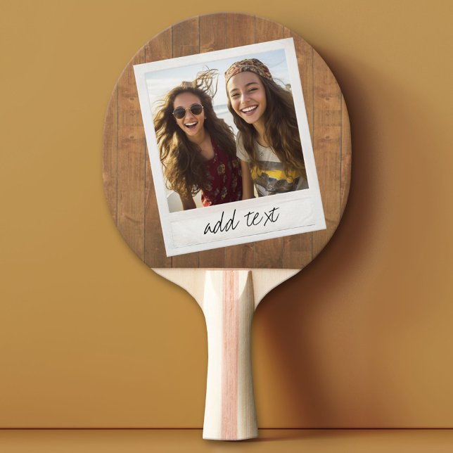 Rustic Wood with Square Photo Frame Ping Pong Paddle (Custom Pink Pong Paddle)