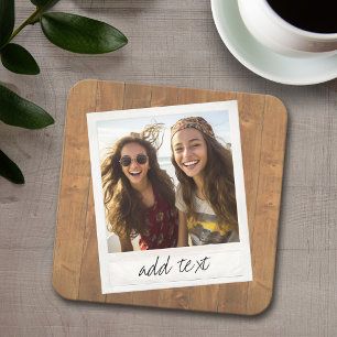 Rustic Wood with Square Photo Frame Square Paper Coaster