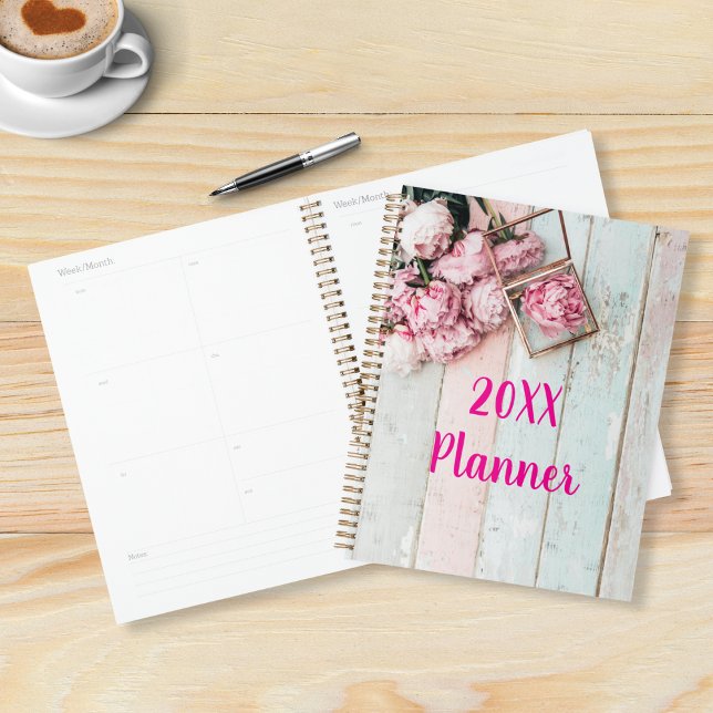 Rustic Wood with Vintage Pink Peony Flowers Planner (Creator Uploaded)