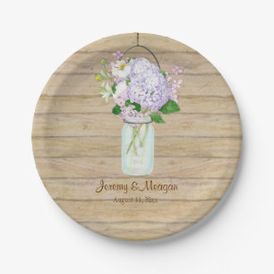 Rustic Wood Wooden Barn Fence Hydrangea Mason Jar Paper Plate