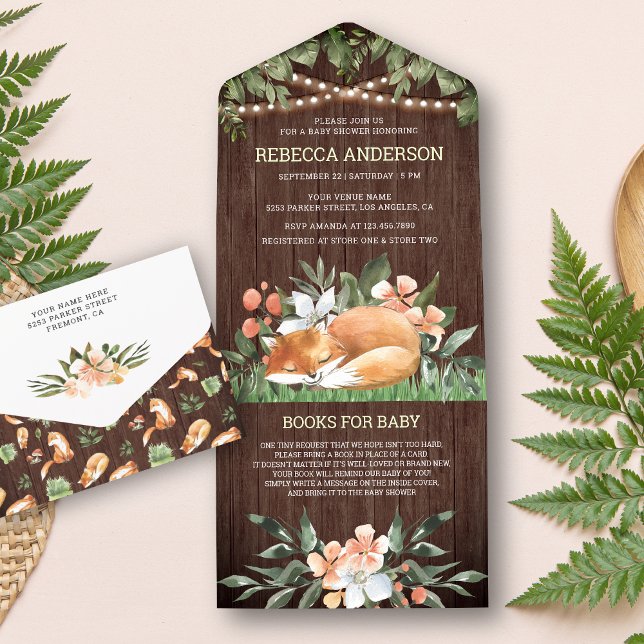 Rustic Wood Woodland Sleeping Fox Baby Shower All In One Invitation (Creator Uploaded)