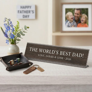 Rustic Wood World's Best Dad Custom Desk Name Plate