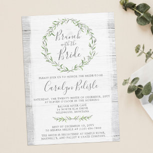 Rustic Wood Wreath Bridal Shower Brunch Invitation