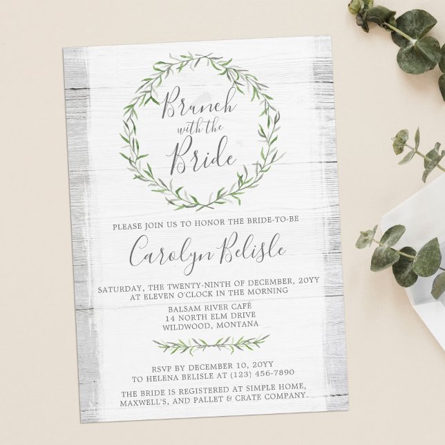 Rustic Wood Wreath Bridal Shower Brunch Invitation (Creator Uploaded)