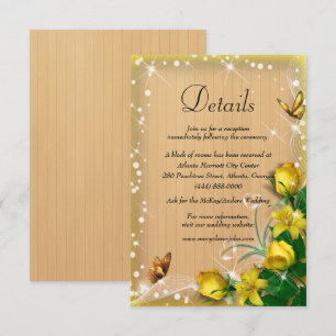 Rustic Wood Yellow Floral Butterfly Wedding Detail Enclosure Card