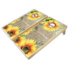 Rustic Wood Yellow Orange Sunflowers Family
