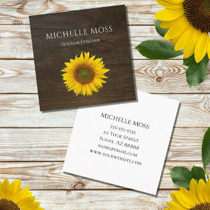 Rustic Wood Yellow Sunflower  Business Card