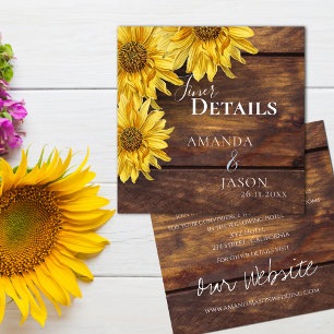 Rustic Wood Yellow Sunflower Fall Wedding Details Enclosure Card