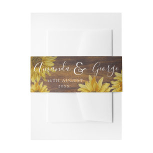 Rustic Wood Yellow Sunflower Script Fall Wedding Invitation Belly Band