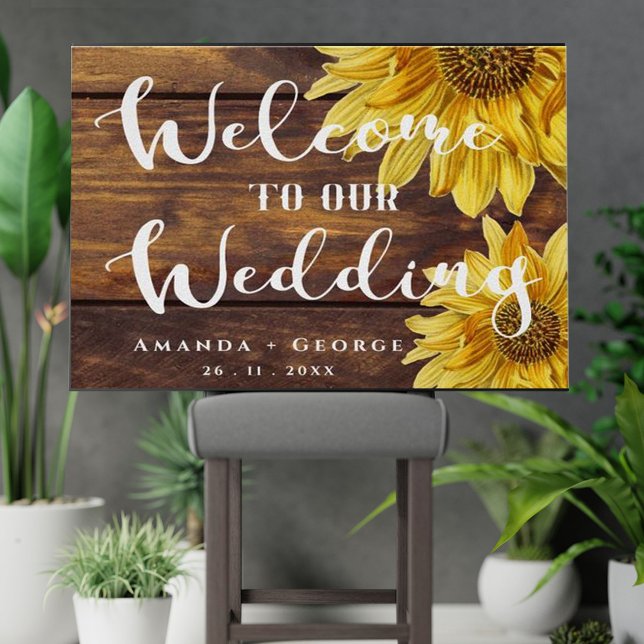 Rustic Wood Yellow Sunflower Welcome to Wedding Poster (Creator Uploaded)