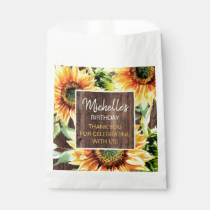 Rustic Wood Yellow Sunflowers Thank You Favour Bags