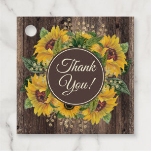 Rustic Wood Yellow Sunflowers Thank You Favour Tags