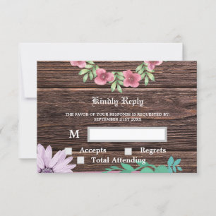 Rustic wooden and floral RSVP & Response Card