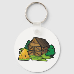 Rustic Wooden Barn Country Farm Key Ring