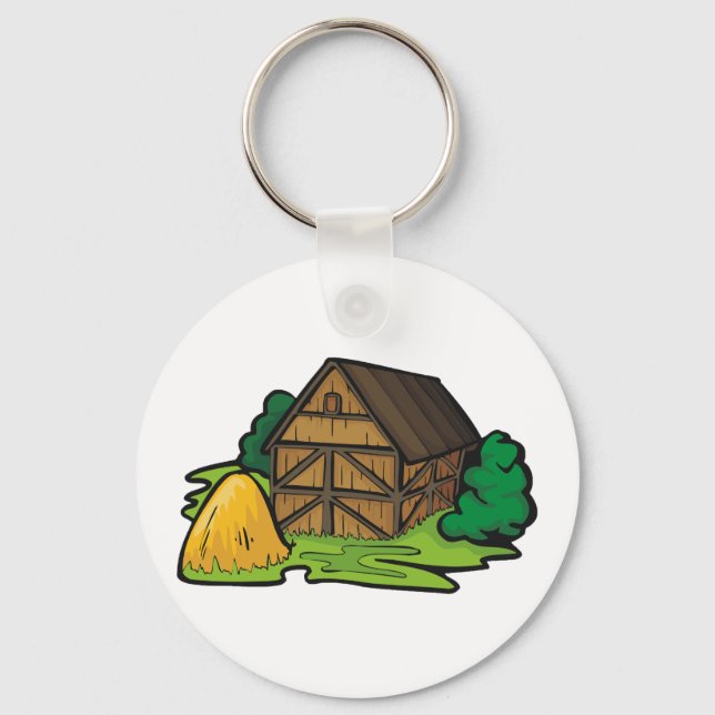 Rustic Wooden Barn Country Farm Key Ring (Front)