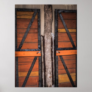Rustic Wooden Barn Doors with Tree Trunk Centre Poster
