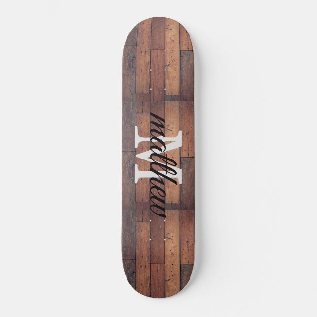 Rustic Wooden Barn Oak Monogram Name Personalised  Skateboard (Front)